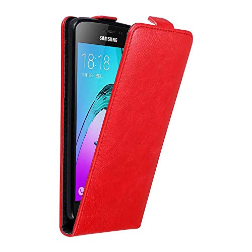 Cadorabo Hülle kompatibel mit Samsung Galaxy J3 2016 Flip Design aus Premium Kunst Leder Flip Klappbare Stoßfeste Magnetische Cover Hülle für Galaxy J3 2016 Tasche in Rot von Cadorabo