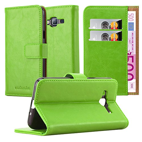 Cadorabo Hülle kompatibel mit Samsung Galaxy J3 2016 aus Premium Kunst Leder Flip Klappbare Stoßfeste Magnetische [Standfunktion] [Kartenfächern] Cover Hülle für Galaxy J3 2016 Tasche in Grün von Cadorabo