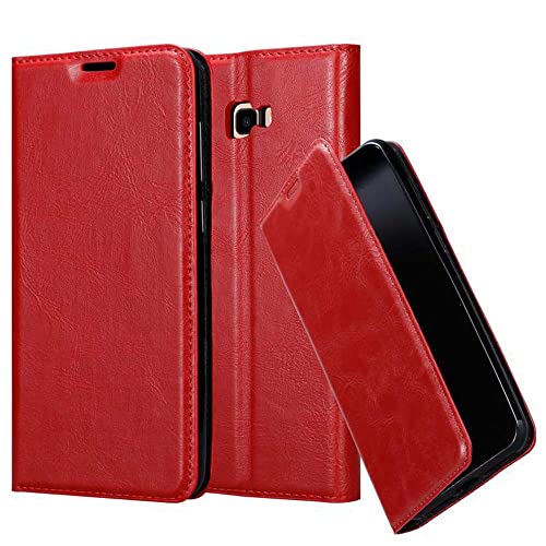 Cadorabo Hülle kompatibel mit Samsung Galaxy J4 Plus aus Premium Kunst Leder Flip Klappbare Stoßfeste Magnetische [Standfunktion] [Kartenfächern] Cover Hülle für Galaxy J4 Plus Tasche in Rot von Cadorabo