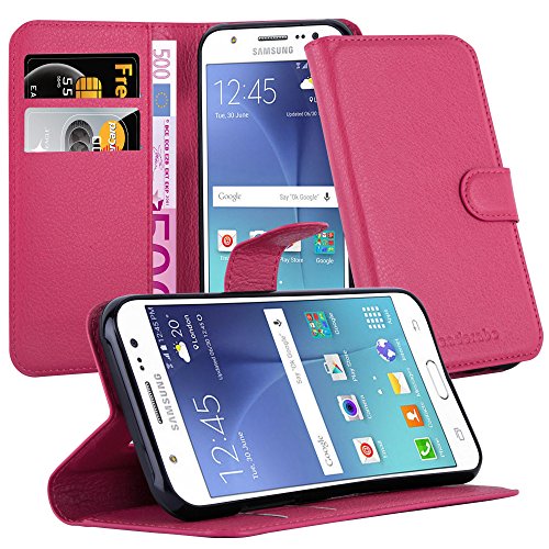 Cadorabo Hülle kompatibel mit Samsung Galaxy J5 2015 Handyhülle aus Kunst Leder Flip Klappbare Stoßfeste Magnetische [Standfunktion] [Kartenfächern] Cover Hülle für Galaxy J5 2015 Tasche in Pink von Cadorabo
