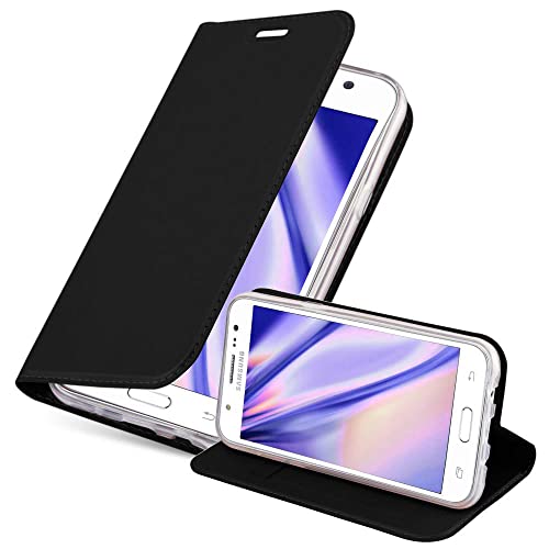 Cadorabo Hülle kompatibel mit Samsung Galaxy J5 2015 aus Premium Kunst Leder Flip Klappbare Stoßfeste Magnetische [Standfunktion] [Kartenfächern] Cover Hülle für Galaxy J5 2015 Tasche in Schwarz von Cadorabo