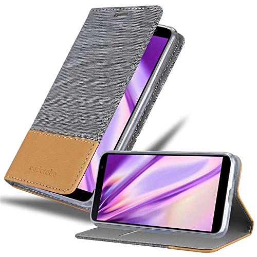 Cadorabo Hülle kompatibel mit Samsung Galaxy J6 Plus aus Jeans und Kunst Leder Flip Klappbare Stoßfeste Magnetische [Standfunktion] [Kartenfächern] Cover Hülle für Galaxy J6 Plus Tasche in Grau von Cadorabo