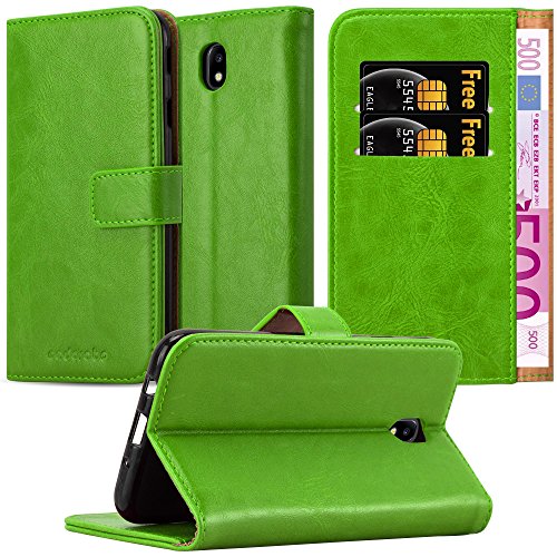 Cadorabo Hülle kompatibel mit Samsung Galaxy J7 2017 aus Premium Kunst Leder Flip Klappbare Stoßfeste Magnetische [Standfunktion] [Kartenfächern] Cover Hülle für Galaxy J7 2017 Tasche in Grün von Cadorabo