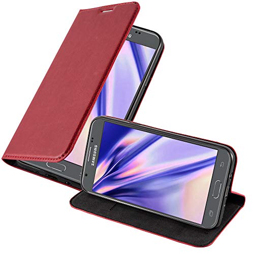 Cadorabo Hülle kompatibel mit Samsung Galaxy J7 2017 aus Premium Kunst Leder Flip Klappbare Stoßfeste Magnetische [Standfunktion] [Kartenfächern] Cover Hülle für Galaxy J7 2017 Tasche in Rot von Cadorabo