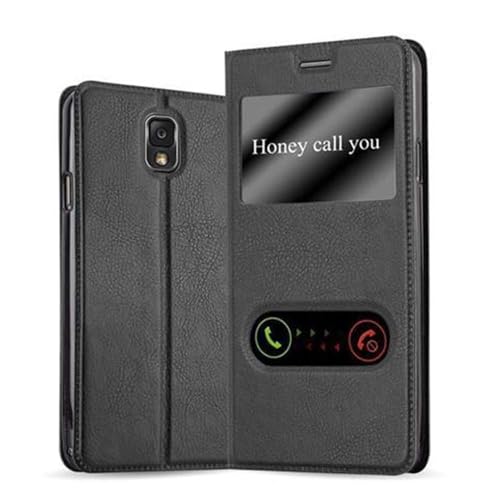 Cadorabo Hülle kompatibel mit Samsung Galaxy Note 3 mit Sichtfenster aus Kunst Leder Flip Klappbare Magnetische [Standfunktion] [Kartenfächern] Cover Hülle für Galaxy Note 3 Tasche in Schwarz von Cadorabo