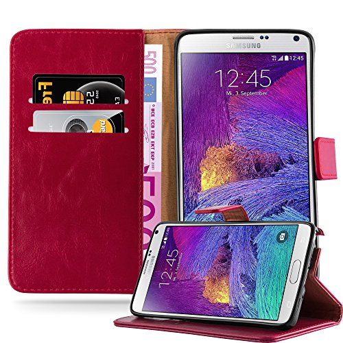 Cadorabo Hülle kompatibel mit Samsung Galaxy Note 4 aus Premium Kunst Leder Flip Klappbare Stoßfeste Magnetische [Standfunktion] [Kartenfächern] Cover Hülle für Galaxy Note 4 Tasche in Rot von Cadorabo