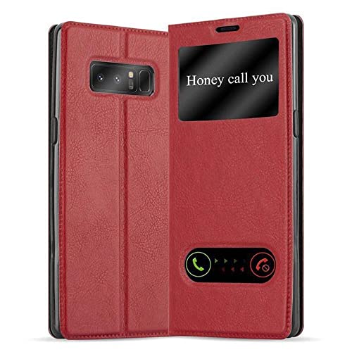 Cadorabo Hülle kompatibel mit Samsung Galaxy Note 8 mit Sichtfenster aus Kunst Leder Flip Klappbare Stoßfeste Magnetische [Standfunktion] [Kartenfächern] Cover Hülle für Galaxy Note 8 Tasche in Rot von Cadorabo