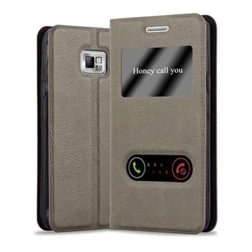 Cadorabo Hülle kompatibel mit Samsung Galaxy S2 / S2 Plus mit Sichtfenster aus Kunst Leder Flip Klappbare Magnetische [Kartenfächern] Cover Hülle für Galaxy S2 / S2 Plus Tasche in Braun von Cadorabo