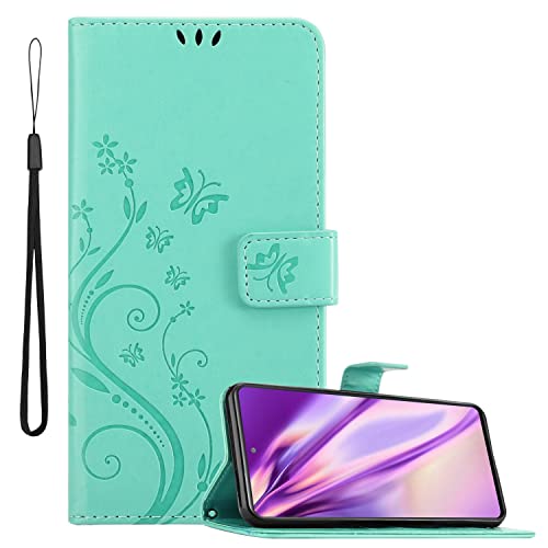 Cadorabo Hülle kompatibel mit Samsung Galaxy S20 FE in FLORAL TÜRKIS - Schutzhülle im Blumen Design mit Magnetverschluss, Standfunktion und Kartenfächern von Cadorabo