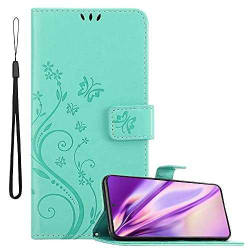 Cadorabo Hülle kompatibel mit Samsung Galaxy S21 Plus Blumen Design aus Kunst Leder Flip Klappbare Magnetische [Standfunktion] [Kartenfächern] Cover Hülle für Galaxy S21 Plus Tasche in Türkis von Cadorabo