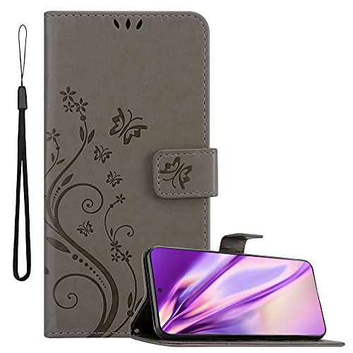 Cadorabo Hülle kompatibel mit Samsung Galaxy S21 Ultra Blumen Design aus Kunst Leder Flip Klappbare Magnetische [Standfunktion] [Kartenfächern] Cover Hülle für Galaxy S21 Ultra Tasche in Grau von Cadorabo