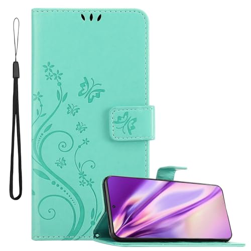Cadorabo Hülle kompatibel mit Samsung Galaxy S21 Ultra Blumen Design aus Kunst Leder Flip Klappbare Magnetische [Standfunktion] [Kartenfächern] Cover Hülle für Galaxy S21 Ultra Tasche in Türkis von Cadorabo