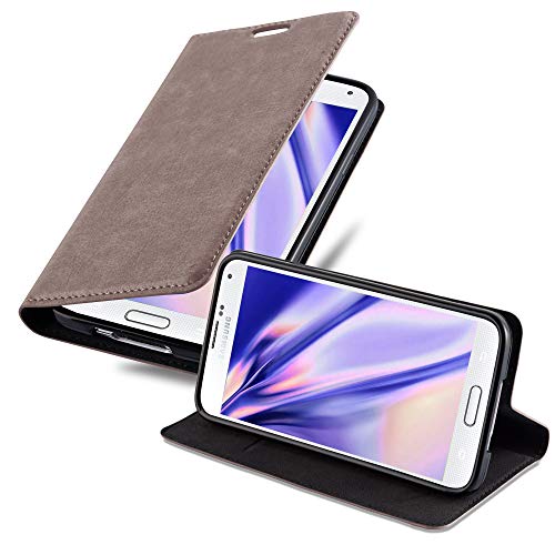 Cadorabo Hülle kompatibel mit Samsung Galaxy S5 / S5 NEO aus Premium Kunst Leder Flip Klappbare Stoßfeste Magnetische [Standfunktion] [Kartenfächern] Cover Hülle für Galaxy S5 / S5 NEO Tasche in Braun von Cadorabo