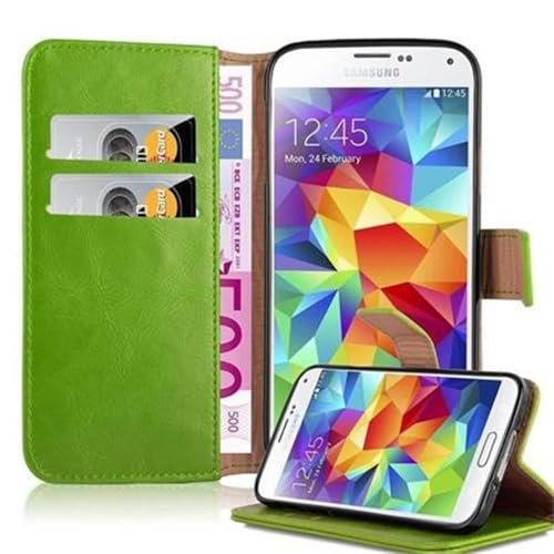 Cadorabo Hülle kompatibel mit Samsung Galaxy S5 / S5 NEO aus Premium Kunst Leder Flip Klappbare Stoßfeste Magnetische [Standfunktion] [Kartenfächern] Cover Hülle für Galaxy S5 / S5 NEO Tasche in Grün von Cadorabo