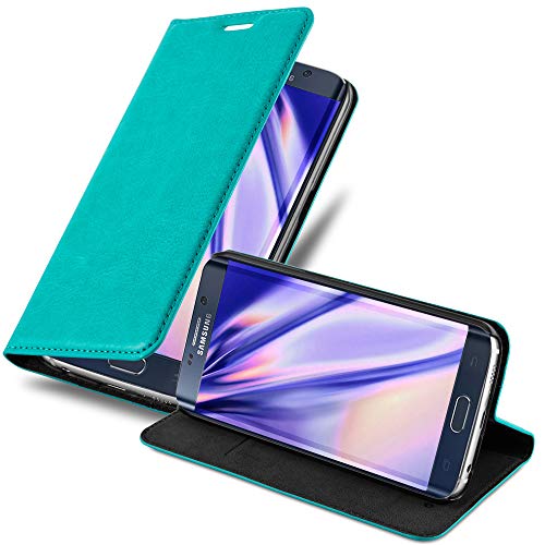 Cadorabo Hülle kompatibel mit Samsung Galaxy S6 Edge aus Premium Kunst Leder Flip Klappbare Stoßfeste Magnetische [Standfunktion] [Kartenfächern] Cover Hülle für Galaxy S6 Edge Tasche in Türkis von Cadorabo