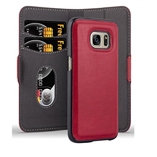 Cadorabo Hülle kompatibel mit Samsung Galaxy S7 2in1 aus Premium Kunst Leder Flip Klappbare Stoßfeste Magnetische [Standfunktion] [Kartenfächern] Cover Hülle für Galaxy S7 Tasche in Rot von Cadorabo