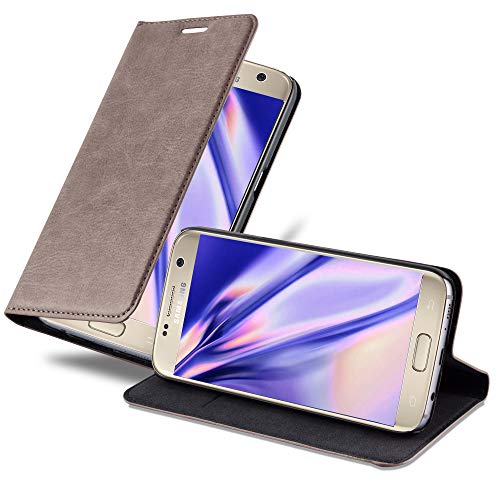 Cadorabo Hülle kompatibel mit Samsung Galaxy S7 aus Premium Kunst Leder Flip Klappbare Stoßfeste Magnetische [Standfunktion] [Kartenfächern] Cover Hülle für Galaxy S7 Tasche in Braun von Cadorabo