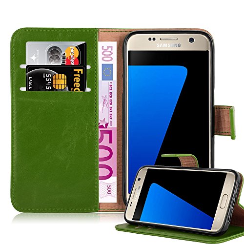Cadorabo Hülle kompatibel mit Samsung Galaxy S7 aus Premium Kunst Leder Flip Klappbare Stoßfeste Magnetische [Standfunktion] [Kartenfächern] Cover Hülle für Galaxy S7 Tasche in Grün von Cadorabo