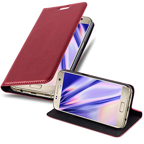 Cadorabo Hülle kompatibel mit Samsung Galaxy S7 aus Premium Kunst Leder Flip Klappbare Stoßfeste Magnetische [Standfunktion] [Kartenfächern] Cover Hülle für Galaxy S7 Tasche in Rot von Cadorabo