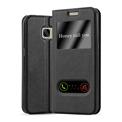 Cadorabo Hülle kompatibel mit Samsung Galaxy S7 mit Sichtfenster aus Kunst Leder Flip Klappbare Stoßfeste Magnetische [Standfunktion] [Kartenfächern] Cover Hülle für Galaxy S7 Tasche in Schwarz von Cadorabo