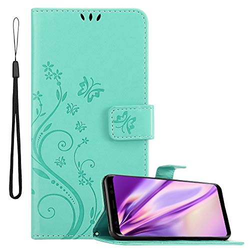 Cadorabo Hülle kompatibel mit Samsung Galaxy S8 Blumen Design aus Premium Kunst Leder Flip Klappbare Stoßfeste Magnetische [Standfunktion] [Kartenfächern] Cover Hülle für Galaxy S8 Tasche in Türkis von Cadorabo