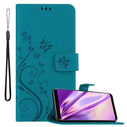 Cadorabo Hülle kompatibel mit Samsung Galaxy S8 Plus Blumen Design aus Kunst Leder Flip Klappbare Stoßfeste Magnetische [Standfunktion] [Kartenfächern] Cover Hülle für Galaxy S8 Plus Tasche in Blau von Cadorabo