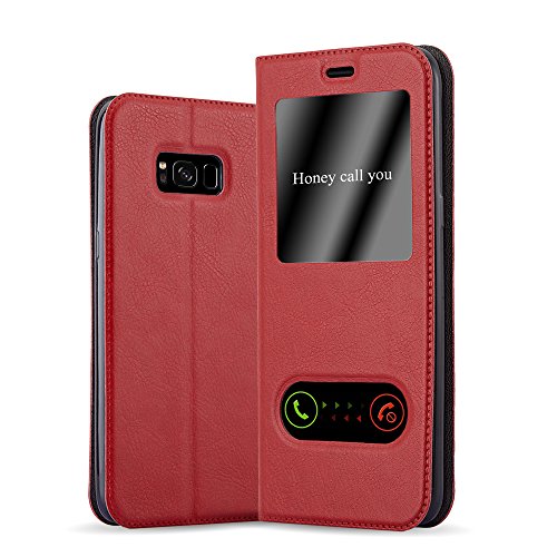 Cadorabo Hülle kompatibel mit Samsung Galaxy S8 Plus mit Sichtfenster aus Kunst Leder Flip Klappbare Stoßfeste Magnetische [Standfunktion] [Kartenfächern] Cover Hülle für Galaxy S8 Plus Tasche in Rot von Cadorabo