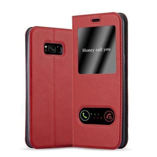 Cadorabo Hülle kompatibel mit Samsung Galaxy S8 Plus in Safran ROT - Schutzhülle mit Magnetverschluss, Standfunktion und 2 Sichtfenstern von Cadorabo