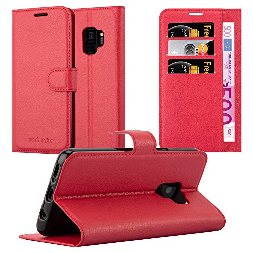 Cadorabo Hülle kompatibel mit Samsung Galaxy S9 Handyhülle aus Premium Kunst Leder Flip Klappbare Stoßfeste Magnetische [Standfunktion] [Kartenfächern] Cover Hülle für Galaxy S9 Tasche in Rot von Cadorabo