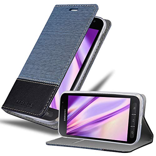 Cadorabo Hülle kompatibel mit Samsung Galaxy XCover 4 / XCover 4s aus Jeans und Kunst Leder Flip Klappbare Magnetische [Kartenfächern] Cover Hülle für Galaxy XCover 4 / XCover 4s Tasche in Blau von Cadorabo