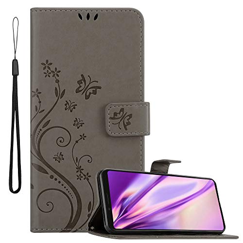 Cadorabo Hülle kompatibel mit Sony Xperia 1 / Xperia XZ4 Blumen Design aus Kunst Leder Flip Klappbare Magnetische [Kartenfächern] Cover Hülle für Sony Xperia 1 / Xperia XZ4 Tasche in Grau von Cadorabo