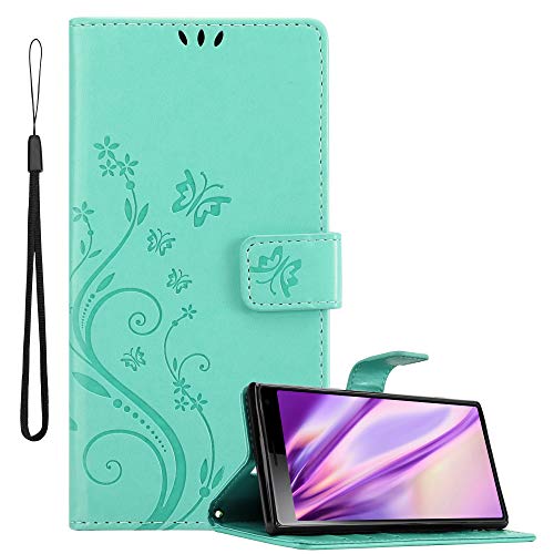 Cadorabo Hülle kompatibel mit Sony Xperia 10 / Xperia XA3 Blumen Design aus Kunst Leder Flip Klappbare Magnetische [Kartenfächern] Cover Hülle für Sony Xperia 10 / Xperia XA3 Tasche in Türkis von Cadorabo