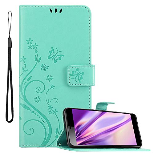 Cadorabo Hülle kompatibel mit Sony Xperia L3 Blumen Design aus Premium Kunst Leder Flip Klappbare Stoßfeste Magnetische [Standfunktion] [Kartenfächern] Cover Hülle für Sony Xperia L3 Tasche in Türkis von Cadorabo