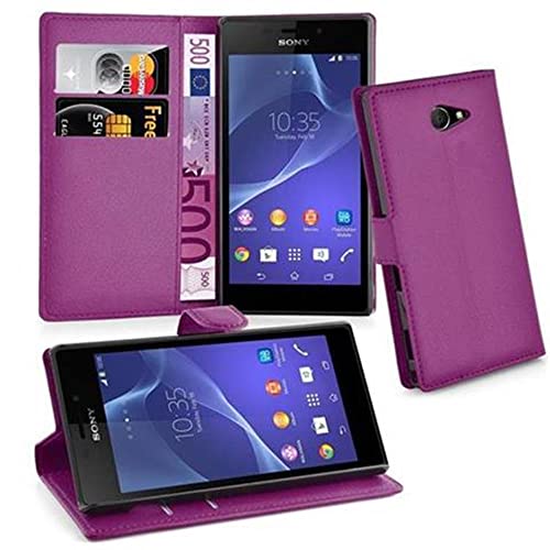 Cadorabo Hülle kompatibel mit Sony Xperia M2 / M2 Aqua Handyhülle aus Kunst Leder Flip Klappbare Magnetische [Standfunktion] [Kartenfächern] Cover Hülle für Sony Xperia M2 / M2 Aqua Tasche in Lila von Cadorabo