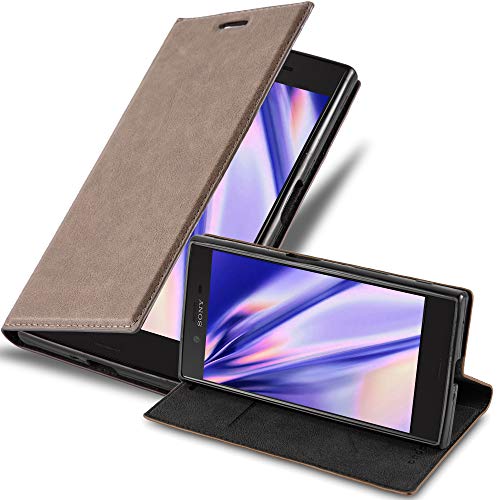 Cadorabo Hülle kompatibel mit Sony Xperia X COMPACT aus Premium Kunst Leder Flip Klappbare Stoßfeste Magnetische [Standfunktion] [Kartenfächern] Cover Hülle für Sony Xperia X COMPACT Tasche in Braun von Cadorabo