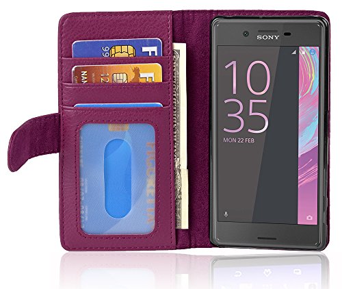 Cadorabo Hülle kompatibel mit Sony Xperia X Performance aus Kunst Leder Flip Klappbare Stoßfeste Magnetische [Standfunktion] [Kartenfächern] Cover Hülle für Sony Xperia X Performance Tasche in Lila von Cadorabo