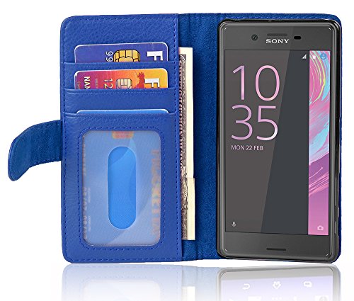 Cadorabo Hülle kompatibel mit Sony Xperia X aus Premium Kunst Leder Flip Klappbare Stoßfeste Magnetische [Standfunktion] [Kartenfächern] Cover Hülle für Sony Xperia X Tasche in Blau von Cadorabo