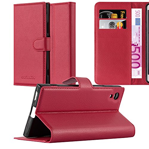 Cadorabo Hülle kompatibel mit Sony Xperia XA1 Handyhülle aus Premium Kunst Leder Flip Klappbare Stoßfeste Magnetische [Standfunktion] [Kartenfächern] Cover Hülle für Sony Xperia XA1 Tasche in Rot von Cadorabo