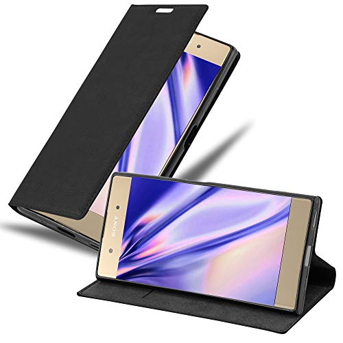 Cadorabo Hülle kompatibel mit Sony Xperia XA1 Plus aus Premium Kunst Leder Flip Klappbare Stoßfeste Magnetische [Standfunktion] [Kartenfächern] Cover Hülle für Sony Xperia XA1 Plus Tasche in Schwarz von Cadorabo