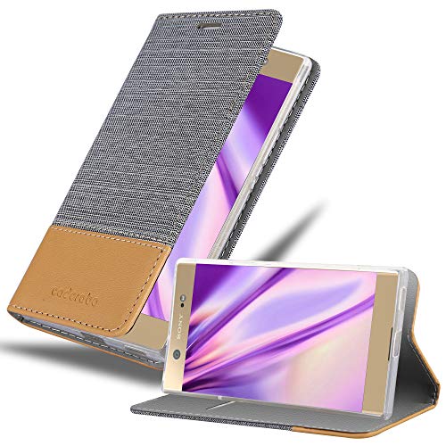 Cadorabo Hülle kompatibel mit Sony Xperia XA1 Ultra aus Jeans und Kunst Leder Flip Klappbare Stoßfeste Magnetische [Standfunktion] [Kartenfächern] Cover Hülle für Sony Xperia XA1 Ultra Tasche in Grau von Cadorabo
