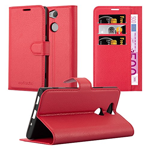 Cadorabo Hülle kompatibel mit Sony Xperia XA2 Handyhülle aus Premium Kunst Leder Flip Klappbare Stoßfeste Magnetische [Standfunktion] [Kartenfächern] Cover Hülle für Sony Xperia XA2 Tasche in Rot von Cadorabo
