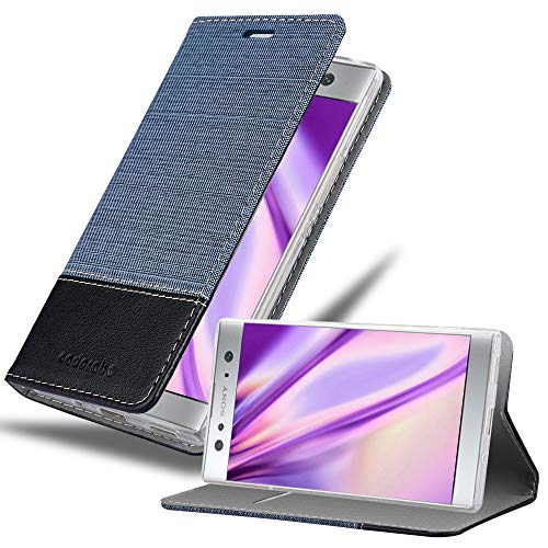 Cadorabo Hülle kompatibel mit Sony Xperia XA2 Ultra aus Jeans und Kunst Leder Flip Klappbare Stoßfeste Magnetische [Standfunktion] [Kartenfächern] Cover Hülle für Sony Xperia XA2 Ultra Tasche in Blau von Cadorabo