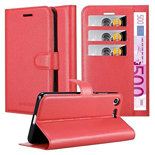 Cadorabo Hülle kompatibel mit Sony Xperia XZ Handyhülle aus Kunst Leder Flip Klappbare Stoßfeste Magnetische [Standfunktion] [Kartenfächern] Cover Hülle für Sony Xperia XZ Tasche in Rot von Cadorabo