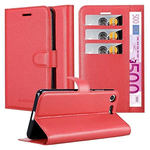 Cadorabo Hülle kompatibel mit Sony Xperia XZ Handyhülle aus Kunst Leder Flip Klappbare Stoßfeste Magnetische [Standfunktion] [Kartenfächern] Cover Hülle für Sony Xperia XZ Tasche in Rot von Cadorabo
