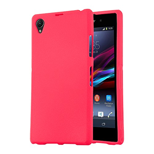 Cadorabo Hülle kompatibel mit Sony Xperia Z1 COMPACT Schutzhülle TPU Silikon Case Frost Design Slim Kratzfest Weiche Gummi mit Rundumschutz Case Hülle für Sony Xperia Z1 COMPACT in Rot von Cadorabo