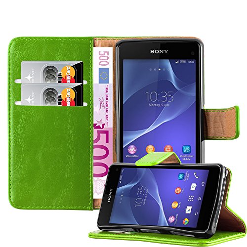 Cadorabo Hülle kompatibel mit Sony Xperia Z1 COMPACT aus Premium Kunst Leder Flip Klappbare Stoßfeste Magnetische [Standfunktion] [Kartenfächern] Cover Hülle für Sony Xperia Z1 COMPACT Tasche in Grün von Cadorabo