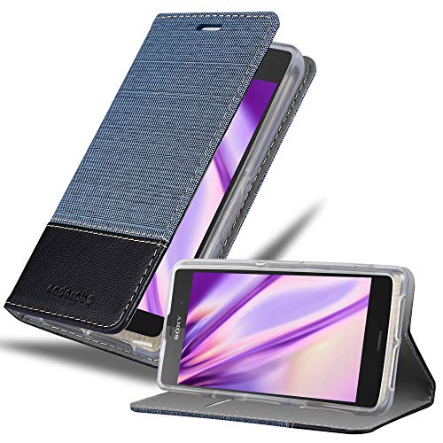 Cadorabo Hülle kompatibel mit Sony Xperia Z2 COMPACT aus Jeans und Kunst Leder Flip Klappbare Magnetische [Standfunktion] [Kartenfächern] Cover Hülle für Sony Xperia Z2 COMPACT Tasche in Blau von Cadorabo