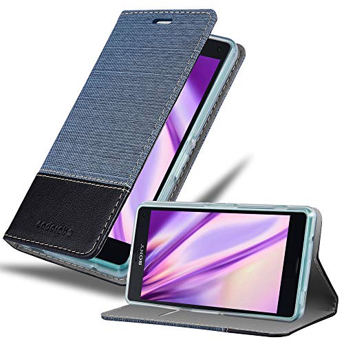 Cadorabo Hülle kompatibel mit Sony Xperia Z3 COMPACT aus Jeans und Kunst Leder Flip Klappbare Magnetische [Standfunktion] [Kartenfächern] Cover Hülle für Sony Xperia Z3 COMPACT Tasche in Blau von Cadorabo