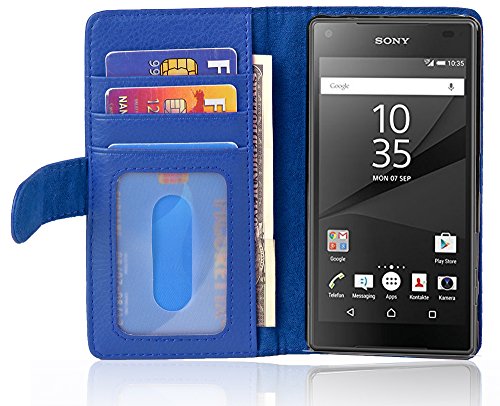 Cadorabo Hülle kompatibel mit Sony Xperia Z5 COMPACT aus Premium Kunst Leder Flip Klappbare Stoßfeste Magnetische [Standfunktion] [Kartenfächern] Cover Hülle für Sony Xperia Z5 COMPACT Tasche in Blau von Cadorabo
