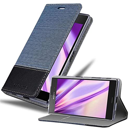 Cadorabo Hülle kompatibel mit Sony Xperia Z5 aus Premium Jeans und Kunst Leder Flip Klappbare Stoßfeste Magnetische [Standfunktion] [Kartenfächern] Cover Hülle für Sony Xperia Z5 Tasche in Blau von Cadorabo